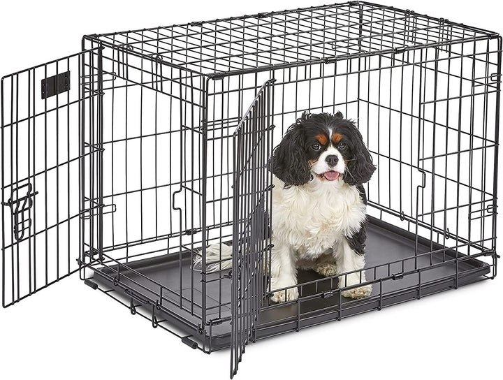 42-Inch Two-Door Icrate Folding Dog Crate with Divider Panel, Leak-Proof Tray & Secure Latches – Metal Wire Kennel for Large Breeds – Portable, Durable & Easy to Assemble