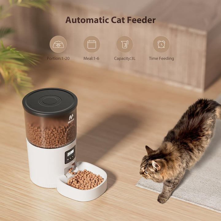 Automatic Cat Feeders, 3L Timed Cat Dry Food Dispenser, Dual Power Supply, Programmable Portion Size, Auto Pet Feeder for Cats and Small Dogs