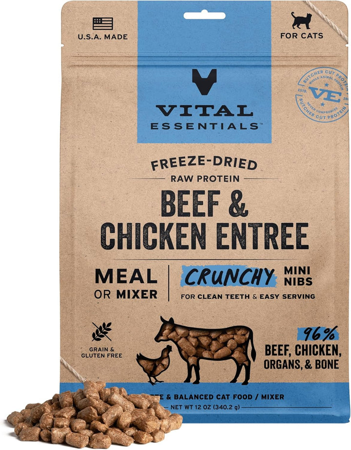 Freeze-Dried Raw Chicken Meal or Mixer Cat Food Crunchy Nibs, 12 Oz
