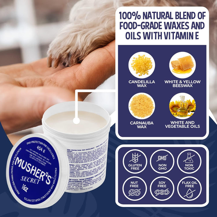 Dog Paw Wax 454 G (16 Oz) - Moisturizing Dog Paw Protector Paw Balm That Creates an Invisible Barrier to Heal Dry Cracked Dog Paws - Vitamin E & Food-Grade Ingredients - Dog Foot Balm