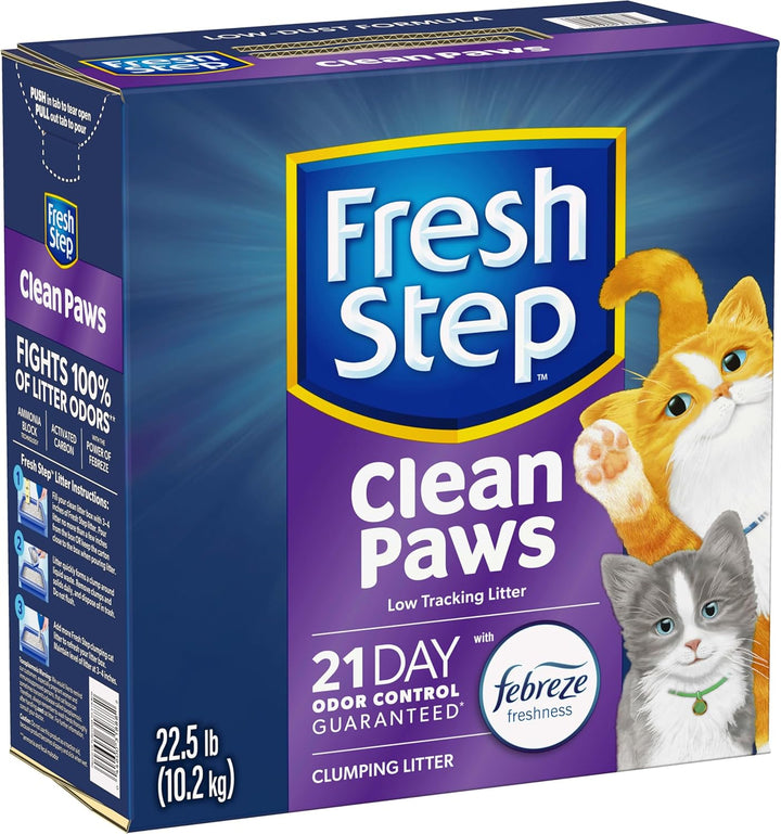 Clean Paws Cat Litter with Febreze Freshness, Multi-Cat Low-Tracking Clumping Litter with Guaranteed Odor Control, 22.5 Lb. Box
