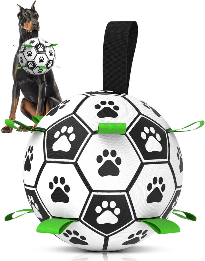 Premium Dog Toys Balls, Dog Soccer Ball with Straps, Dog Birthday Gifts, Herding Ball, Durable Balls for Small Medium Pet, Puppy Outdoor Toy, Pet Training Soccer Ball, World Cup Soccer (6 Inch)