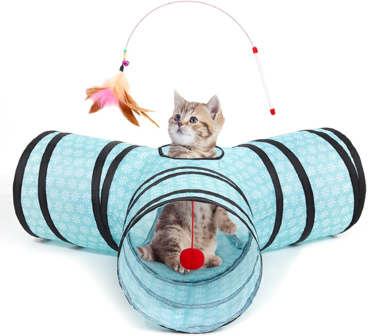 Pet Cat Tunnel Tube Cat Toys 3 Way Collapsible, Tunnels for Indoor Cats，Kitty Bored Peek Hole Toy Ball Cat, Puppy, Kitty, Kitten, Rabbit