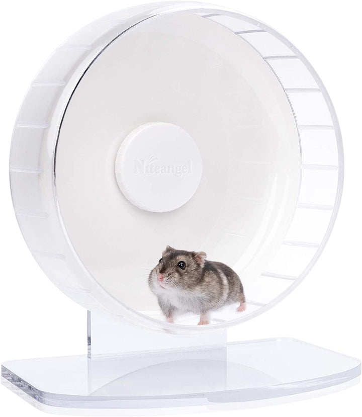 Super-Silent Hamster Exercise Wheels - Quiet Spinner Hamster Running Wheels with Adjustable Stand for Hamsters Gerbils Mice or Other Small Animals (M, Transparent)