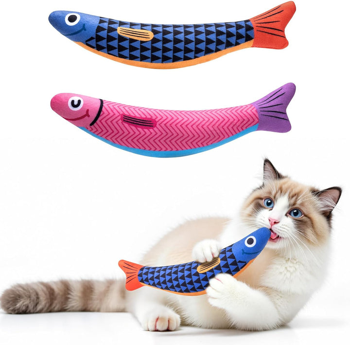 Interactive Cat Toys with [5000Mg A+ Organic Catnip] [Baby Grade] Soft Chew Kicker Cat Toys for Indoor Cats & Kittens,Crinkle &Rattle Fish Sound Toy,Drives Bored Cats Crazy with Fun,2 Pack
