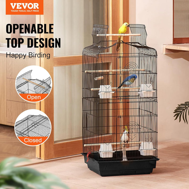41-Inch Open Top Large Parrot Bird Cage, Hanging Bird Cage for Parakeets Finches Canaries Lovebirds Cockatiels Budgies Small Quaker Conures Travel Pet Flight Birdcage with Swing and Perch
