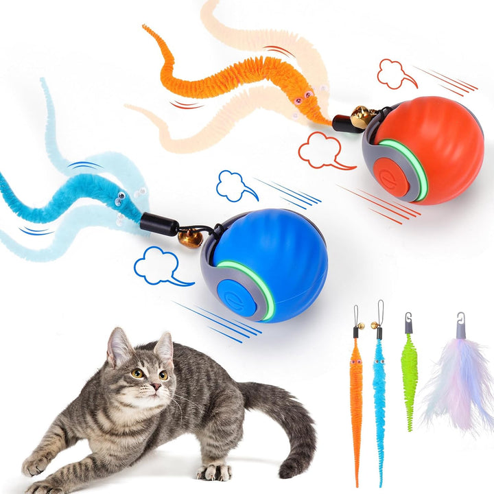 Interactive Cat Toy Ball - Automatic Interactive Cat Toys for Indoor Cats with 3 Tails, 2 Speeds Rechargeable Cat Enrichment Toys for Small/Medium/Large Cats to Keep Them Busy(Blue)