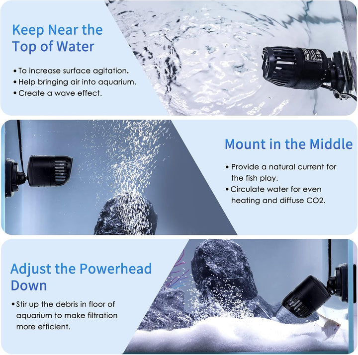 Mini Wave Maker for 15-40 Gallon Aquarium with Magnetic Mount Quiet Powerhead for Saltwater and Freshwater Fish Tank 530 GPH