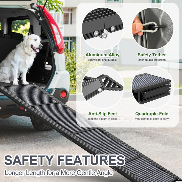 Dog Ramp for Car 63" Long & 17" Wide Portable Dog Ramps for Large Dogs with Non-Slip Rug Surface Dog Car Ramp for SUV Car & Truck, Folding Dog Ramp up to 250LBS