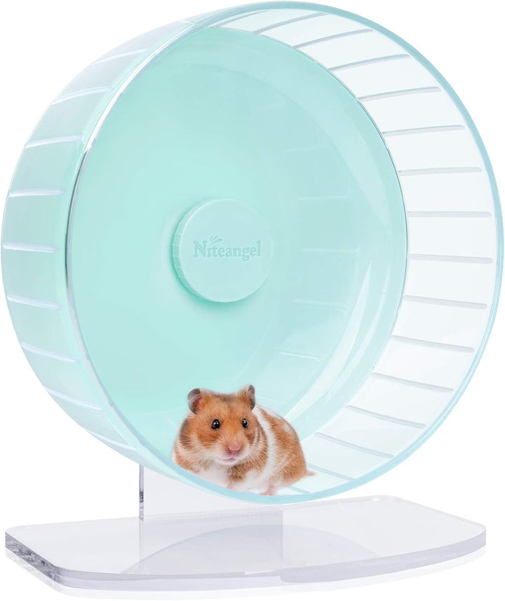 Super-Silent Hamster Exercise Wheels - Quiet Spinner Hamster Running Wheels with Adjustable Stand for Hamsters Gerbils Mice or Other Small Animals (M, Transparent)