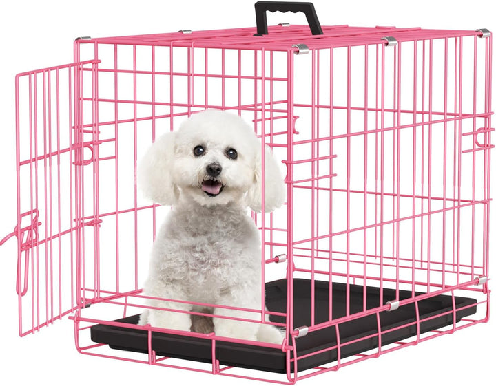 Dog Crate for Small Dogs 24 Inch Folding Metal Wirepet Cage Double Door W/Divider Panel Indoor Outdoor Kennel Leak-Proof Plastic Tray,Black