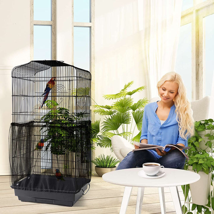 Bird Cage Netting Seed Catcher Adjustable Bird Cage Skirt Seed Catcher Large Soft Breathable Mesh Bird Seed Catchers for Indoor round Square Cage (Circumference 80 Inch to 118 Inch)