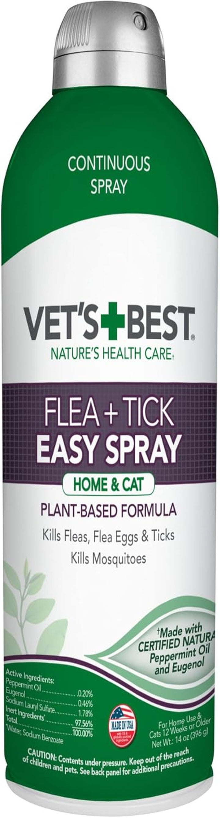 Vet’S Best Flea & Tick Home Spray for Cats – Plant-Based Flea and Tick Treatment with Cotton Spice Scent – Gentle Flea Mist for Indoor Use – Made in USA Natural Cat Flea Control – 32 Oz