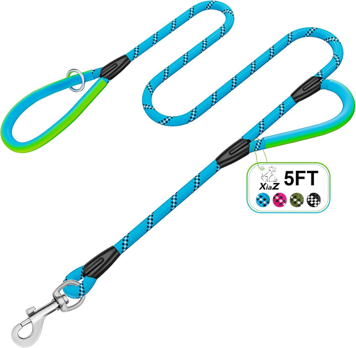 Heavy Duty Dog Leash 2 Handles 4/5/6Ft-Blue  Dog Leashes for Medium Large Dogs That Pull 1/2 Inch 1000Lb Strength Thick Rope Leash PVC Waterproof-Handles Metal Hook Nighttime Safety