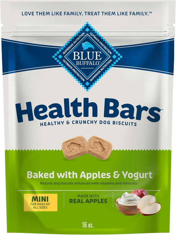 Health Bars Mini Crunchy Dog Biscuits, Oven-Baked with Natural Ingredients, Apples & Yogurt, 16-Oz Bag