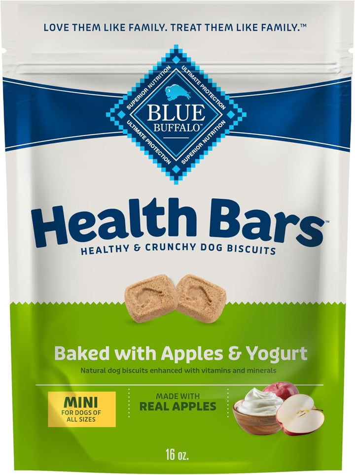 Health Bars Mini Crunchy Dog Biscuits, Oven-Baked with Natural Ingredients, Apples & Yogurt, 16-Oz Bag