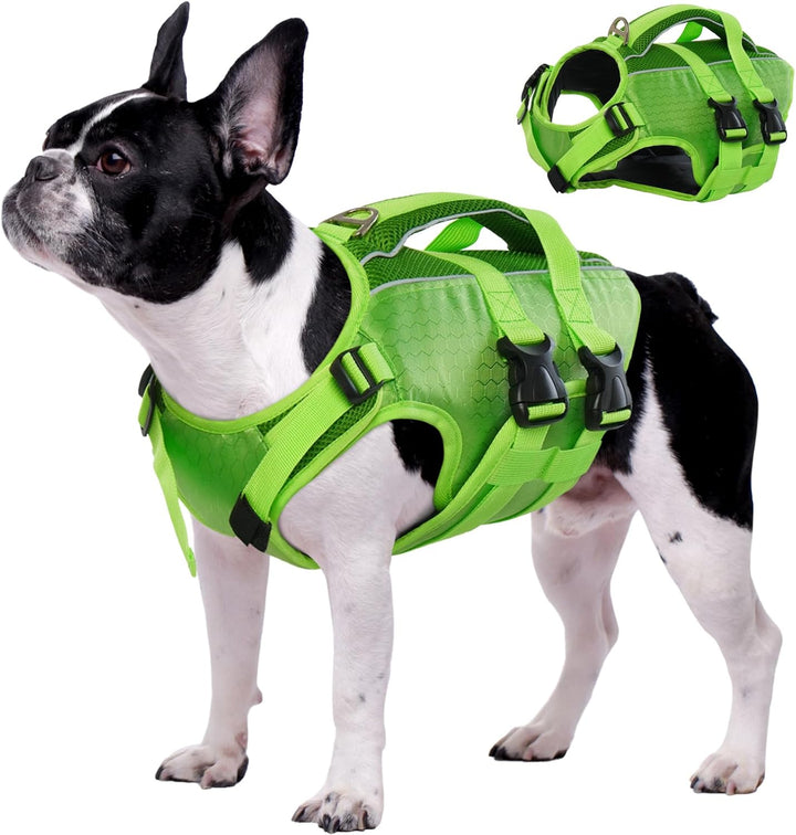 Dog Life Jacket High Flotation, Reflective Dogs Life Vest for Swimming Boating, Adjustable Small Medium Large Dog Lifejacket, Lightweight Dogs Life Preserver Rescue Handle Spring Summer Pool