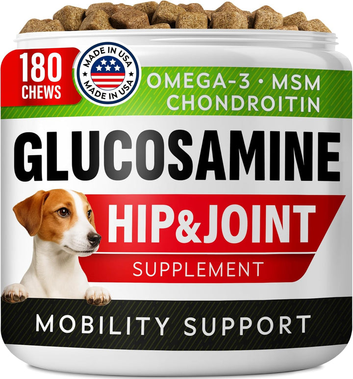 Glucosamine Treats for Dogs - Joint Supplement W/Omega-3 Fish Oil - Chondroitin, MSM - Advanced Mobility Chews - Joint Pain Relief - Hip & Joint Care - Chicken Flavor - 120 Ct - Made in USA