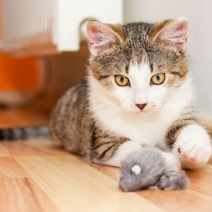 Rabbit Fur Mouse Cat Toy 12 per Pack White and Gray Fuzzy Toys for Cats with Rattle Realistic Fake Mice (12)