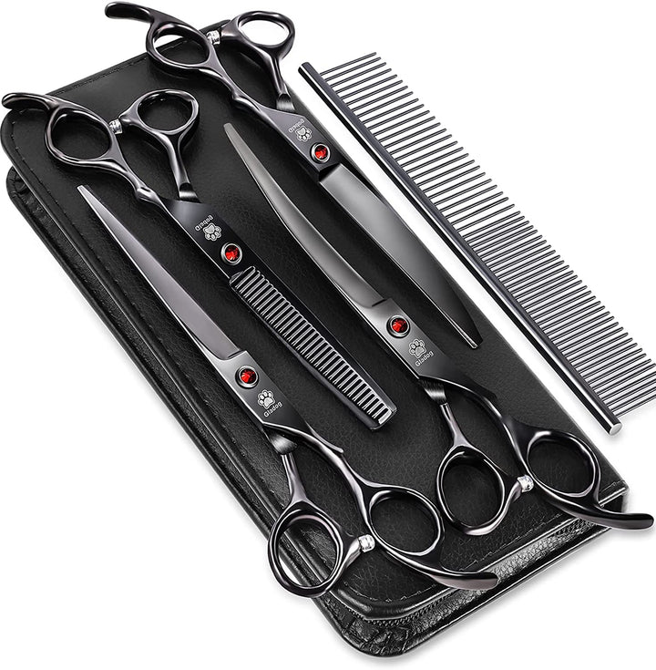 Dog Grooming Scissors Kit with Safety round Tips,  Professional 6 in 1 Grooming Scissors for Dogs, Sharp and Heavy-Duty Dog Grooming Shears for Dogs Cats Pets