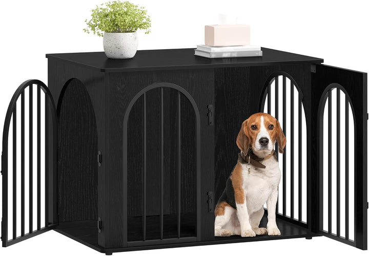 31.5'' Wooden Dog Crate Furniture, Indoor Dog Kennel Dogs Cage for Small/Medium Dogs, Heavy Duty Dog Crates Decorative Pet House End Side Table TV Stand, White Brown DFC85114B