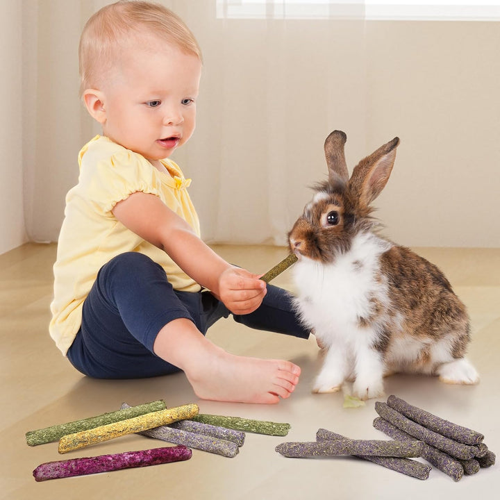 52Pcs Rabbit Chew Sticks, Guinea Pig Toys, Natural Timothy Grass Molar Teeth Stick, Mixing Flowers, Roses, Calendula and Forget Me Not, Small Animals Treats