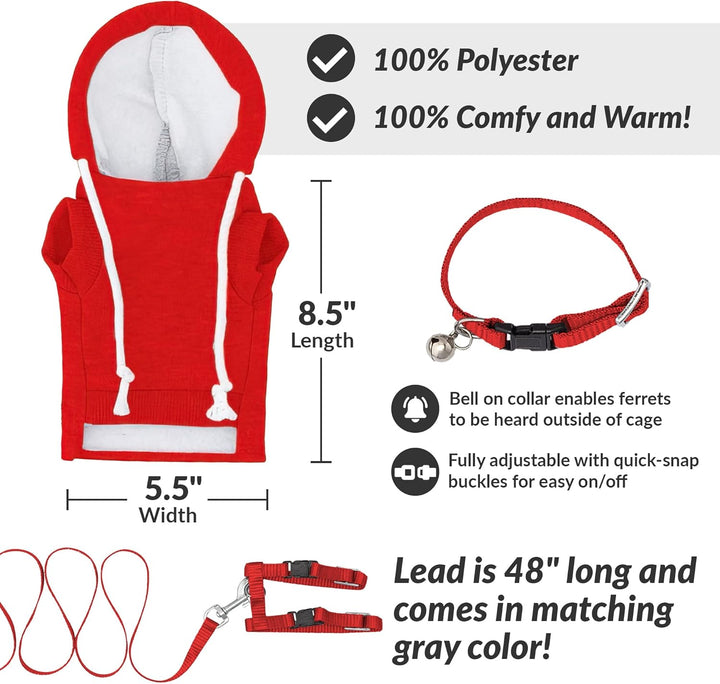 Red Ferret Sweater, Harness, and Leash Set - Ferret Clothes- Ferret Accessories - Clothes for Ferrets - Ferret Stuff - Hoodies for Ferrets - Ferret Accessories