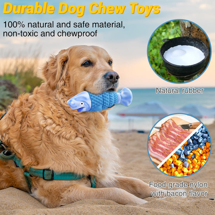 Tough Dog Toys for Aggressive Chewers, Indestructible Dog Chewers for Medium & Large Breeds, Squeaky Durable Chew Toys to Keep Them Busy, Reduce Boredom, Teeth Cleaning, Bacon Flavor