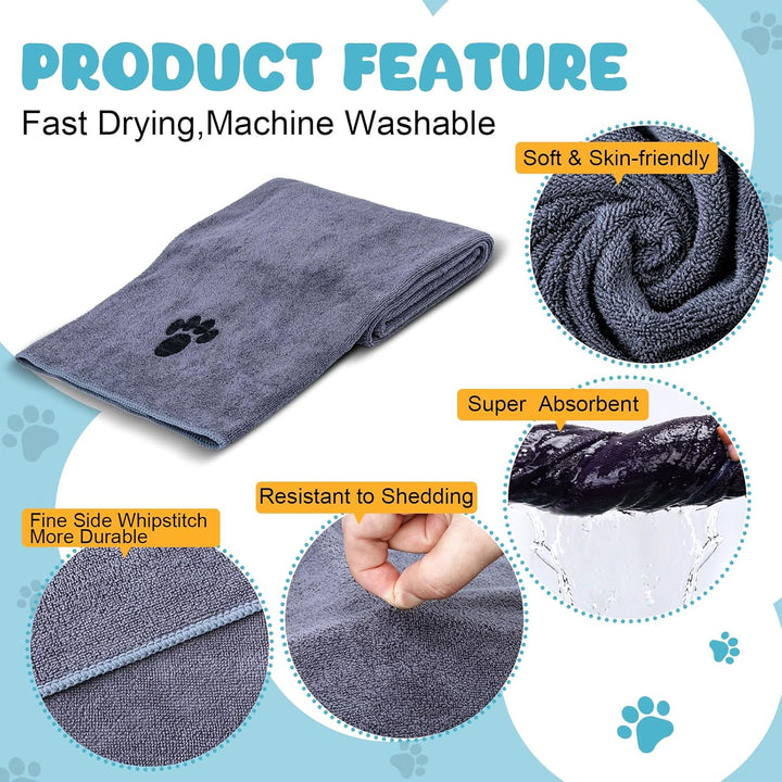 Microfiber Dog Towels for Drying Dogs,40'' X 23.6'', Super Absorbent and Soft Pet Grooming Towel, Perfect Shower & Bath Supplies for Dogs(2-Pack Grey)