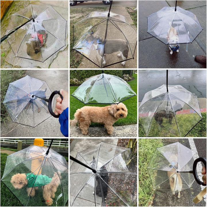 Clear Dog Umbrella for Small Dogs, Dog Umbrella Leash Keeps Dogs Dry in Rain Walking, Small Dog Rain Umbrella with Adjustable Leash, Self-Assembly