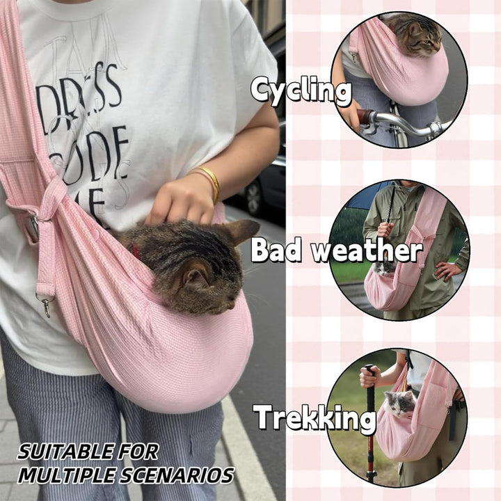 Cat Sling Carrier, Dog Purse Carrier for Small Dogs Cats 3-15 Lbs, Puppy Carrier Breathable Fabric with Storage Pockets