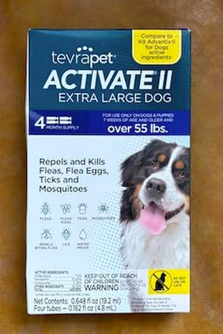 Activate II Flea and Tick Prevention for Dogs | 4 Count | Extra Large Dogs 55+ Lbs | Topical Drops | 4 Months Flea Treatment