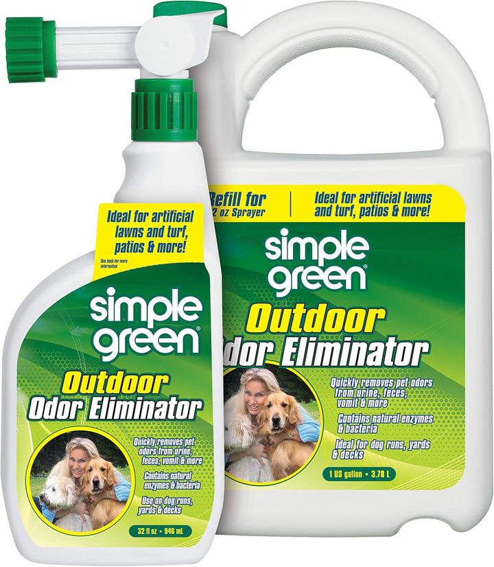 Outdoor Odor Eliminator for Pets, Dogs, Ideal for Artificial Grass & Patio (32 Oz Hose End Sprayer & 1 Gallon Refill)