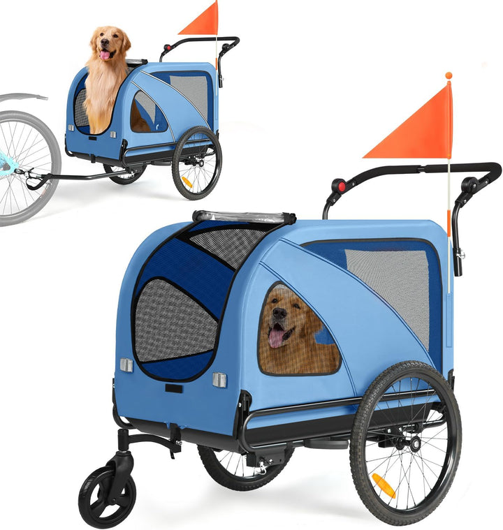 Dog Bike Trailer, Supports up to 88 Lbs, 2-In-1 Pet Stroller Cart Bicycle Carrier, Easy Folding Cart Frame with Quick Release Wheels, Universal Bicycle Coupler, Non-Slip Floor, Internal Leash