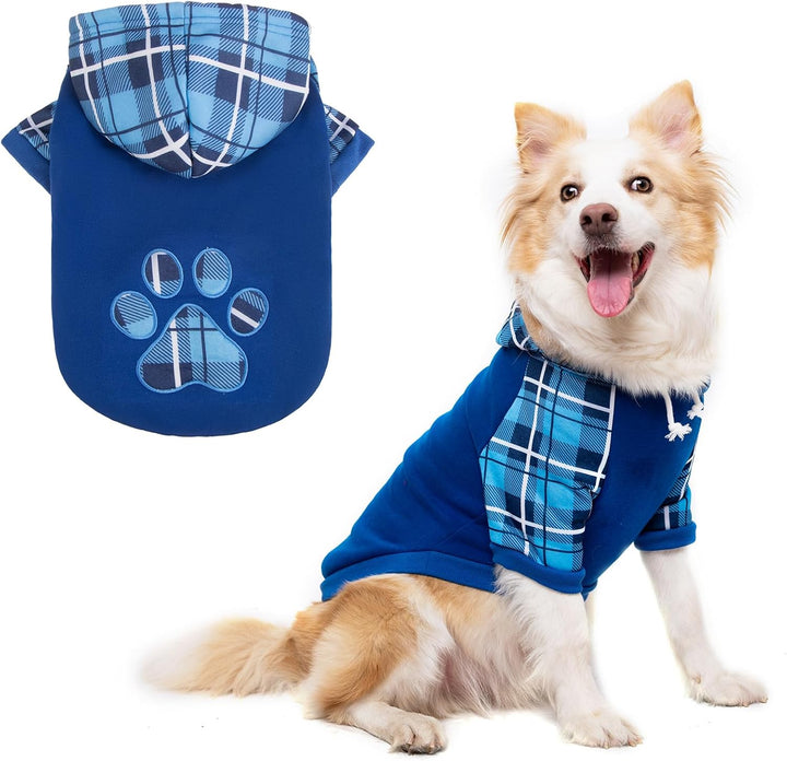 Plaid Dog Hoodie Pet Clothes Sweater with Hat and Pocket for Small Medium Large Size Dogs, Soft Winter Warm Dog Cold Weather Coat, Fleece Fall Dog Hooded Sweatshirt for Puppy Cats, Red XL