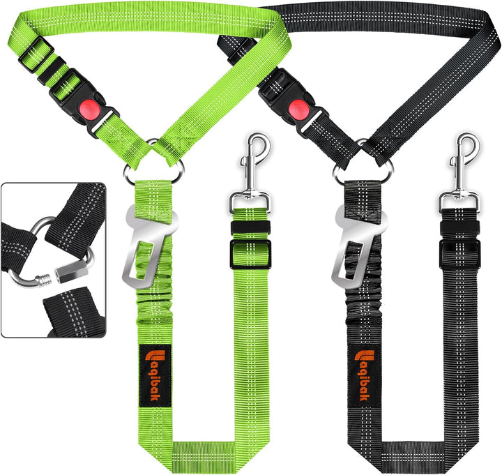 Removable Dog Seat Belt Harness for Car, 3 in 1 Pet Dog Car Seatbelt Leash, Retractable Restraint Secures to Vehicle Headrest & Adjustable Reflective Bungee Dog Seatbelt Tether, Blue and Black