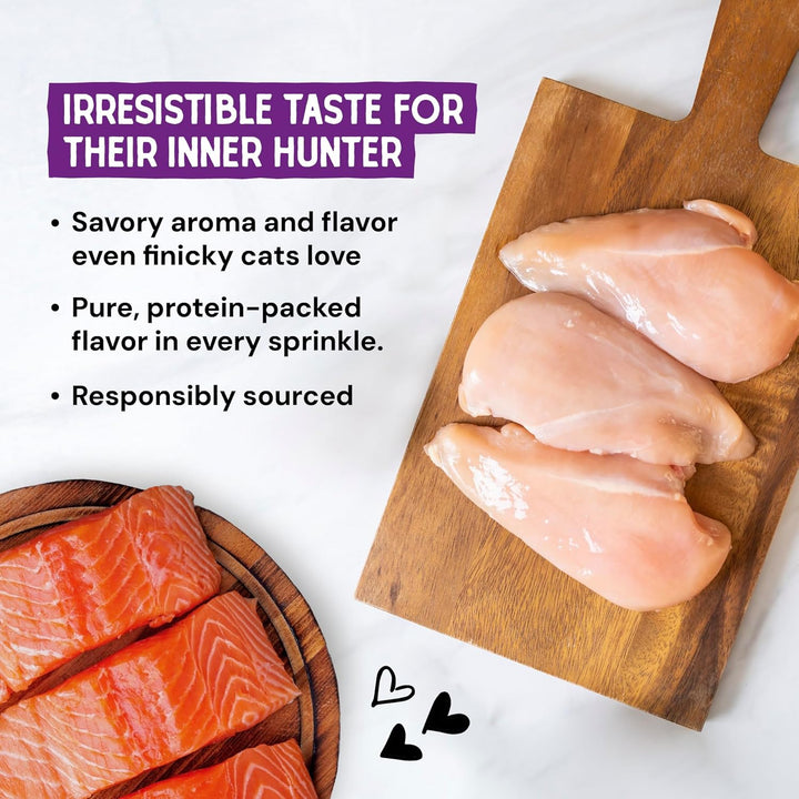 Freeze-Dried Raw Cat & Kitten Food Topper - Magical Dinner Dust - Premium Wild-Caught Salmon & Cage-Free Chicken - Grain-Free, Protein-Rich - Perfect for Picky Eaters - 7 Oz