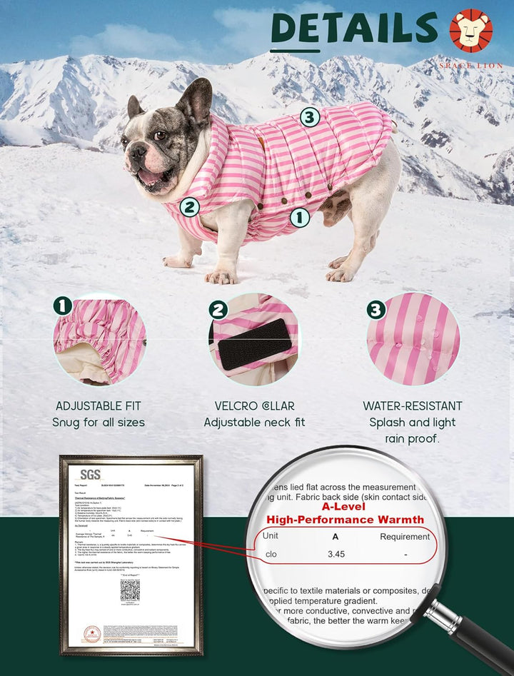 Dog Puffer Jacket, down Winter Coat, Durable Outdoor Coat for Cold and Windy Conditions, Waterproof, Lightweight Jacket, Adjustable Fit for Small, Medium, Large Dogs(Pink,12/M)