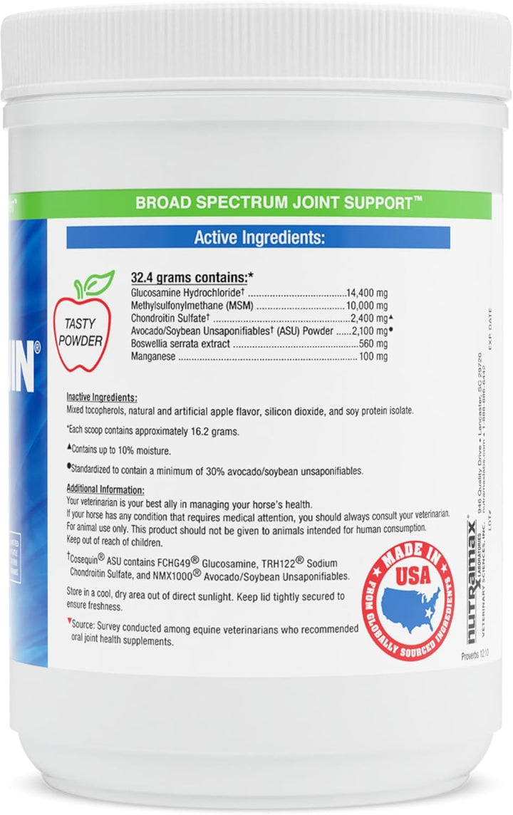 Nutramax  ASU Joint Health Supplement for Horses - Powder with Glucosamine, Chondroitin, ASU, and MSM, 500 Grams