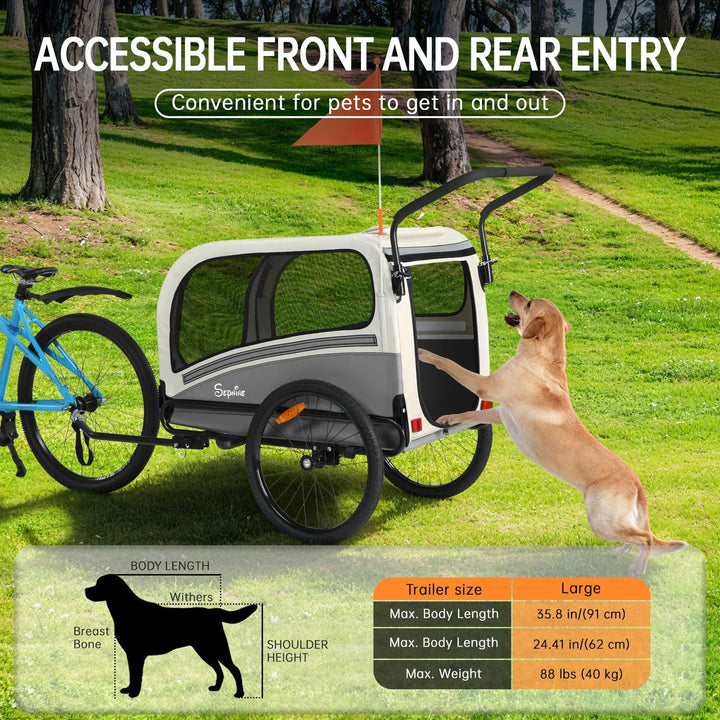 Dog Bike Trailer, Supports up to 88 Lbs, 2-In-1 Pet Stroller Cart Bicycle Carrier, Easy Folding Cart Frame with Quick Release Wheels, Universal Bicycle Coupler, Non-Slip Floor, Internal Leash
