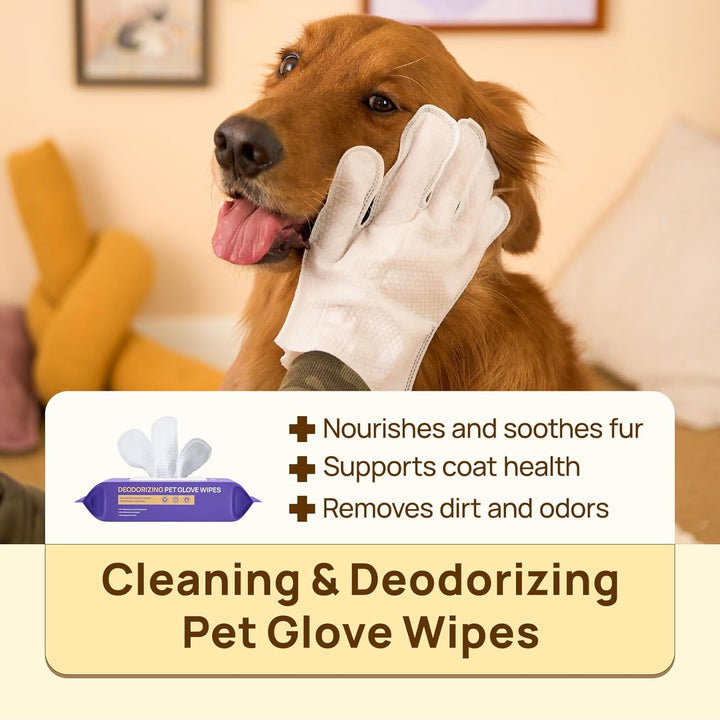 Cleaning Deodorizing Glove Wipes for Dogs & Cats, Vet Recommended Hypoallergenic Pet Cleaning and Hydrating Glove Wipes, Nourish Fur Coconut Oil Pet Bathing Wipes for Horse Coat Care