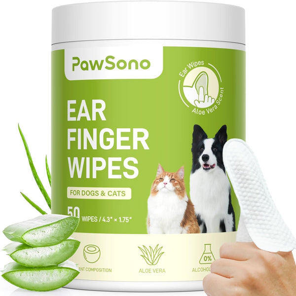 Ear Finger Wipes for Dogs & Cats, Thicker Dog Ear Cat Ear Cleaner Wipes, Natural Relief Cat Ear Cleaner Dog, Pet Health Supplies for Dog Small Animal Cat, Aloe Scent Deodorizing - 50 Count