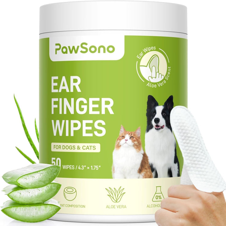 Ear Finger Wipes for Dogs & Cats, Thicker Dog Ear Cat Ear Cleaner Wipes, Natural Relief Cat Ear Cleaner Dog, Pet Health Supplies for Dog Small Animal Cat, Aloe Scent Deodorizing - 50 Count