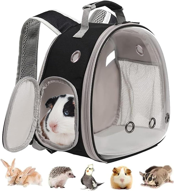 Guinea Pig Carrier Backpack, Clear Bubble Window Backpack for Guinea Pig, Bunny Rat Bird (Black, Carrier)