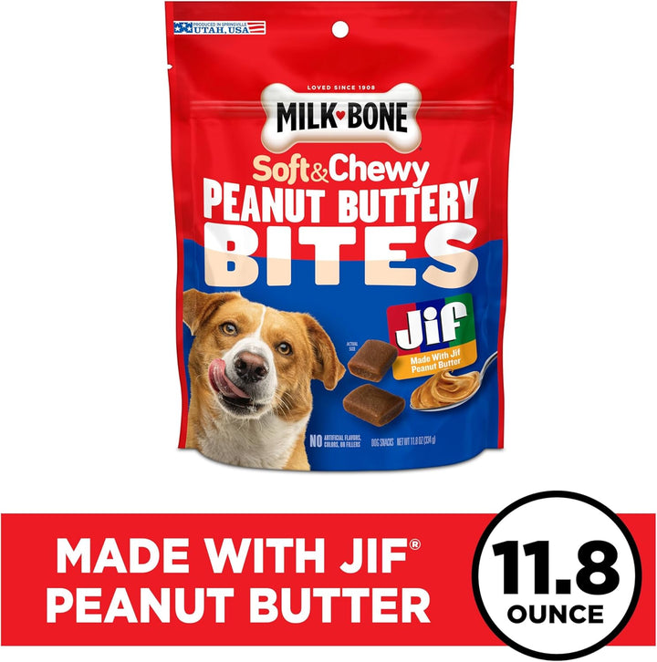Peanut Buttery Bites Soft Dog Treats with Jif Peanut Butter, 11.8 Ounce Bag