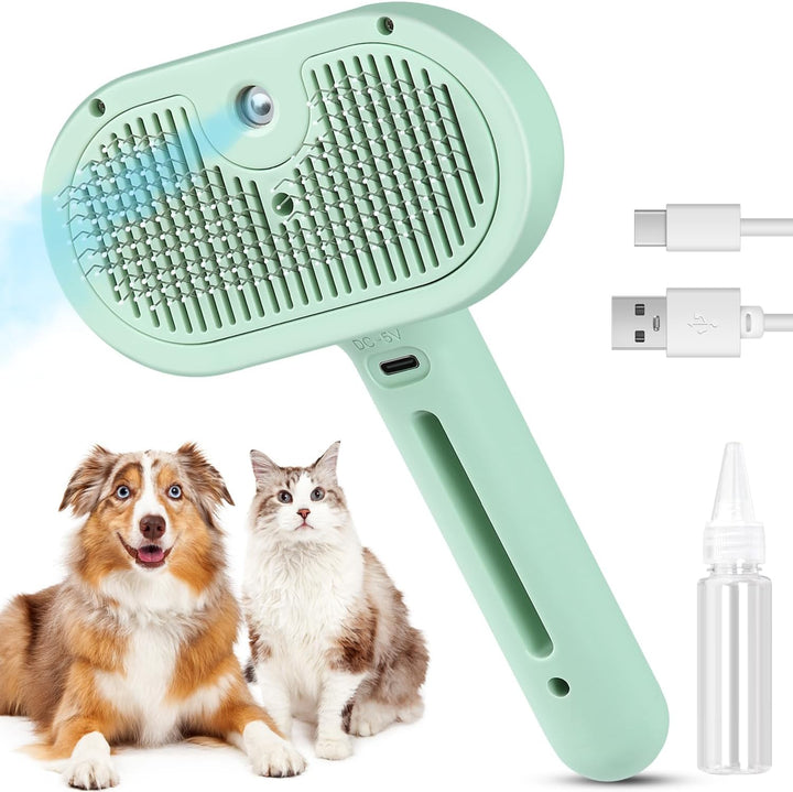 3 in 1 Cat Steam Brush, Pet Steam Brush for Cat Dog Long Short Haired, Pet Spray Hair Removal Comb for Small Animals Shedding & Grooming, Water Mist Spray Brushes with Release Button(White)