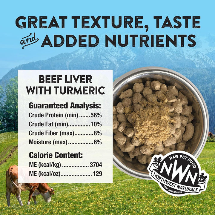 Freeze-Dried Beef Liver with Turmeric - Functional Topper for Dogs and Cats - Healthy, Limited Ingredients, Grain Free - Human Grade Pet Food, All Natural - USA Made - 4.5 Oz