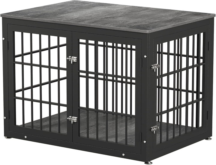 48 Inch Rustic Heavy Duty Dog Crate Furniture for Extra Large Dogs, Decorative Pet House End Table, Wooden Cage Kennel Furniture Indoor, Black and Brown