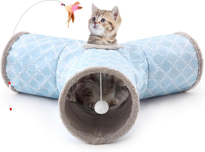 Pet Cat Tunnel Tube Cat Toys 3 Way Collapsible, Tunnels for Indoor Cats，Kitty Bored Peek Hole Toy Ball Cat, Puppy, Kitty, Kitten, Rabbit