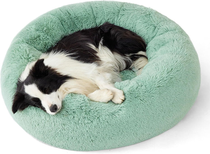 Calming Dog Bed Medium Size Dog - Donut Washable Medium Pet Bed, 30 Inches Anti-Slip round Fluffy Plush Faux Fur Cat Bed, Fits up to 45 Lbs Pets, Camel